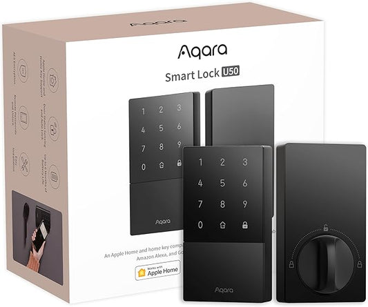 Aqara Smart Lock U50, Keyless Entry Door Lock with Apple Home Key, Bluetooth Deadbolt Lock, App Remote Control, Supports Apple HomeKit, Matter, Google Home, Alexa, IFTTT, Black