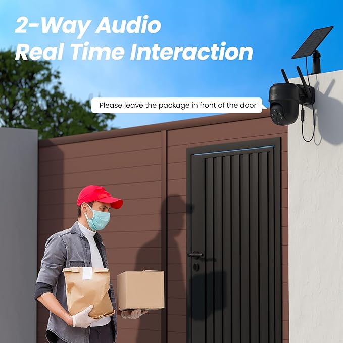 2K Cameras for Home Security-2.4G WiFi Outdoor Camera Wireless Solar/Battery Powered, 360° Viewing, Human Detection, Color Night Vision, Cloud/SD Storage B6 (B6-Black-1pack-2.4G)