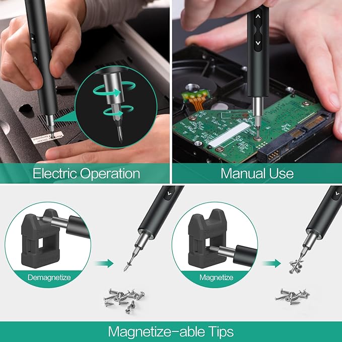 ORIA Electric Screwdriver Set, 28 in 1 Cordless Electric Screwdriver with 24 Bits, Type-C Charging, LED Lights for Smartphones, Computer, Black