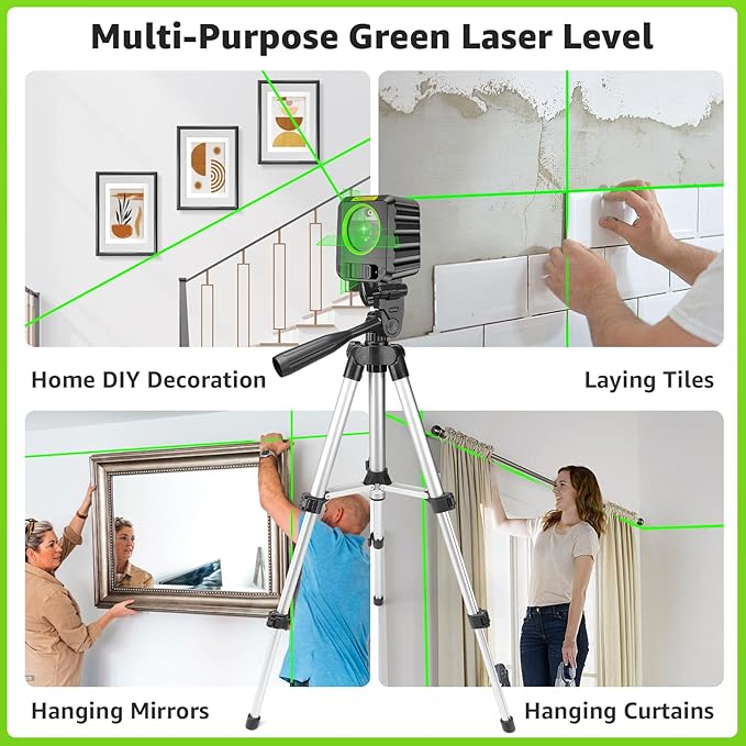 Laser Level with Tripod, Huepar 100Ft Self Leveling Green Cross Line DIY Laser Leveler Tool for Picture Hanging Floor Tile Wall Home Renovation, Gift for Him Father Husband Boyfriend (25.6in Tripod)