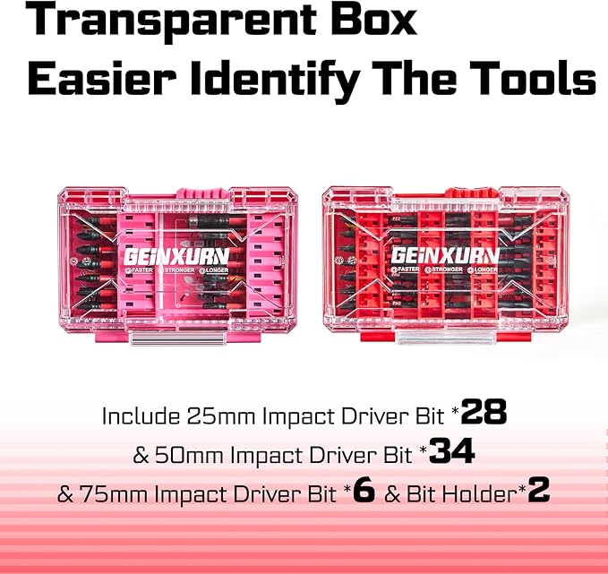 70Pieces Impact Screwdriver Bits Set, Magnetic S2 Steel 1”/2”3”Phillips/Square/Torx/Slotted/Hex/Pozi Bits Tips and Impact Bit Holder with Red Storage Box Case