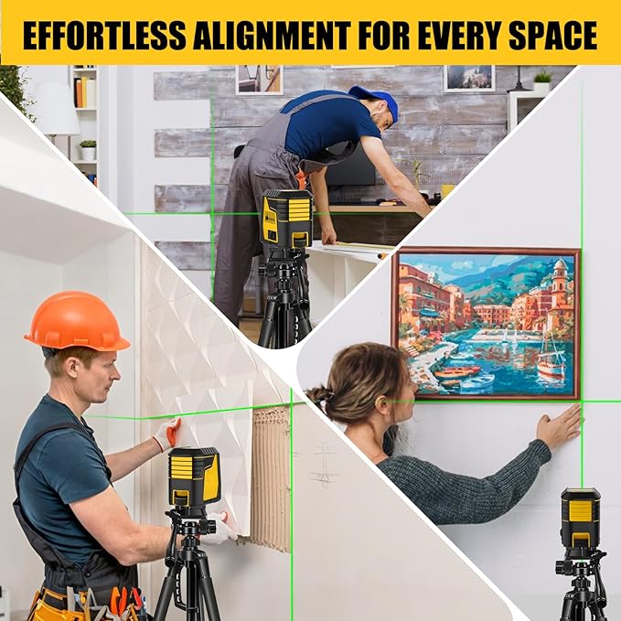 Laser Level with Tripod, Green Cross Line Laser Lever with Tripod, Self-leveling, Manual, Pulse Mode, Lazer Level Tool for Picture Hanging, Tiling, Includes 360 Degree Magnetic Base & Battery