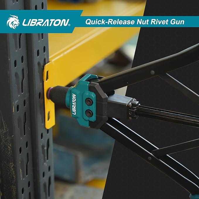 LIBRATON Rivet Nut Tool, 16" Rivnut Tool Kit, Hand Rivet Nut Tool kit with 11PCS Metric & SAE Interchangeable Mandrels, 110PCS Rivet Nuts, Carrying Case, Auto Release Nut Design