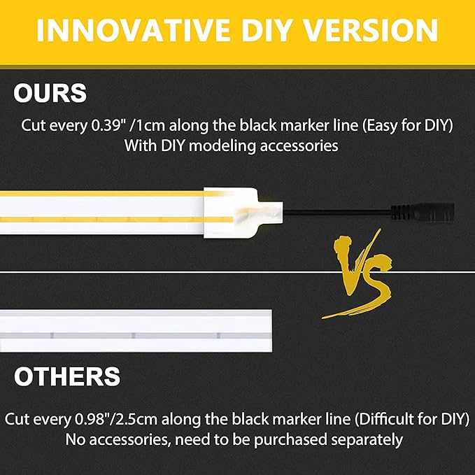 Lamomo LED Neon Lights, 16.4ft Yellow LED Strip Light, 12V 0.39In/Cut Silicone Waterproof Neon Rope Light, DIY Neon Sign for Bedroom Indoor Outdoor Decoration（Power Adapter not Included）