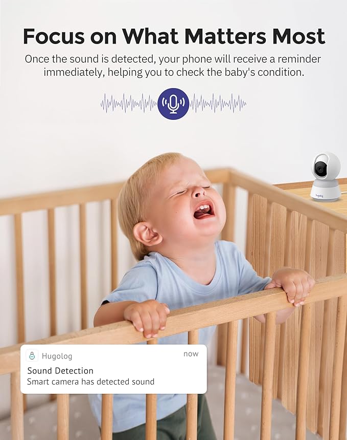 Hugolog 4K 8MP Indoor Pan/Tilt Security Camera with Auto-Focus,Ideal for Baby Monitor/Pet Camera/Home Security,Starlight Color Night Vision,Human/Pet AI,Noise Reduction,US Cloud,Works with Alexa