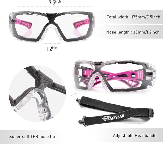 SAFEYEAR Women's Anti Fog Safety Goggles Glasses with HD Anti Scratch Resistant Lenses Work Goggles for Nurse Eye Protection