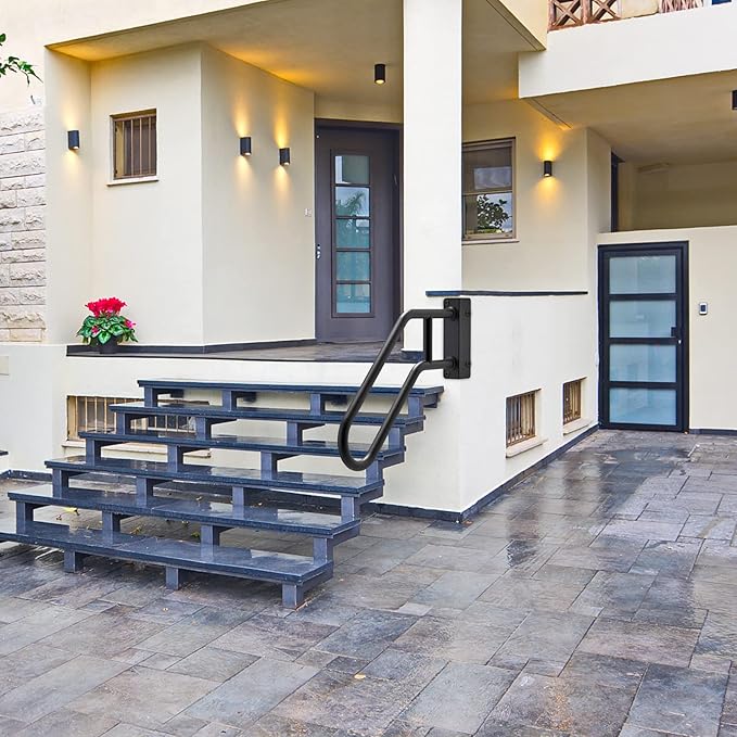 SELEWARE Heavy Duty 28" Handrails for Outdoor 1-3 Step, Non-Slip Door Jamb Corner Wall Mount Stair Hand Railing Grab Bars, U-Shape Safety Handle for Garage, Porch, Garden (Left Handed, Dia 1.3" Pipe)