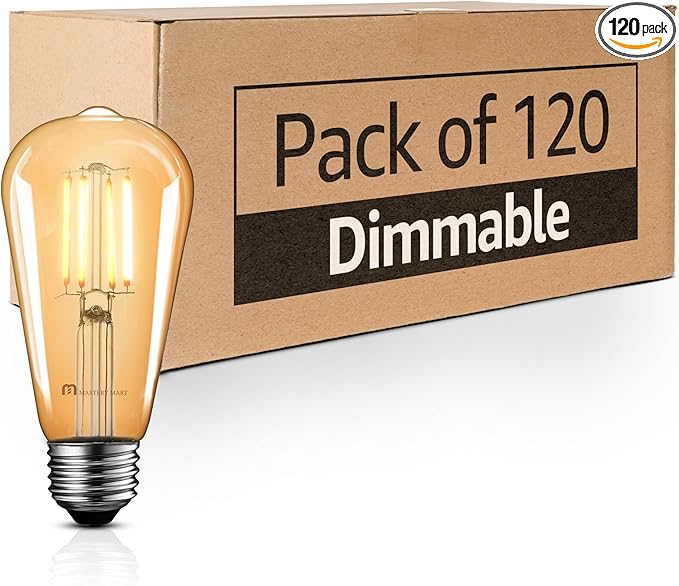 Mastery Mart 120 Pack Vintage LED Light Bulb 2200K Warm White, Dimmable, 5.5W (60 Watt Equivalent), ST21/ ST64 Clear Glass Antique Edison Style, 500LM E26 Decorative Filament Bulb