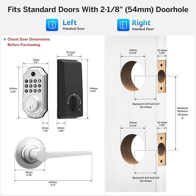 LOCK&SOLVER Keypad Door Lock with Handle, Smart Locks for Front Door, Keyless Entry Doorlock, Deadbolt Lock with Handle Set, App Remote Control, Easy Install with Video Guide, Rust-Resistant Zinc