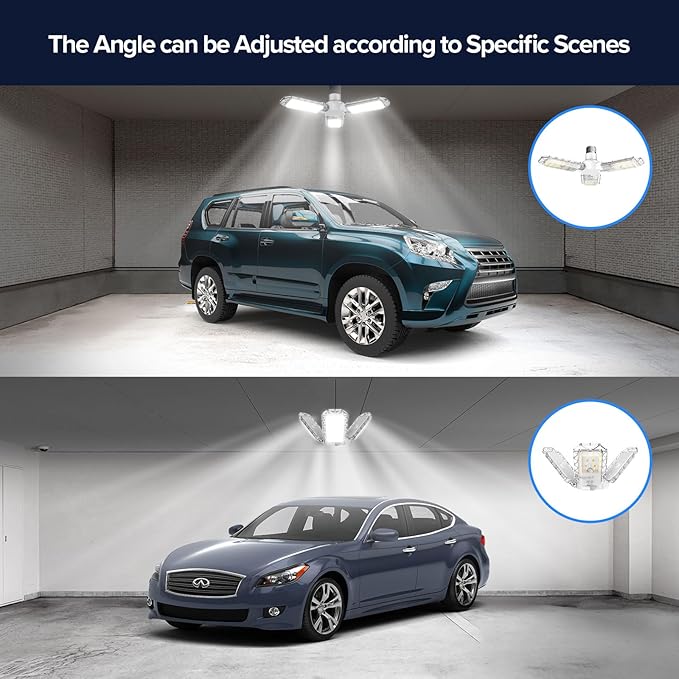 SANSI Garage Lights, 300W Equiv.Garage Lighting Ceiling LED，Deformable Shop Light for Workshop, 30W 5000K Daylight Screw in Bulbs with 3 Adjustable Panels, ETL Certified, E26 Socket for Basement