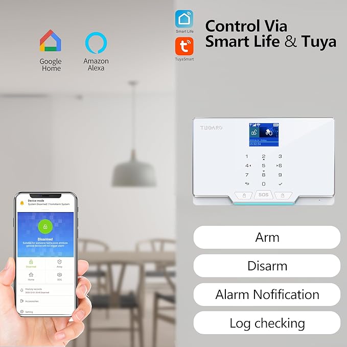 Home Alarm System,12 Pieces Smart Home Alarm Security System DIY No Monthly Fee,Phone Alert,Alarm Siren,Door/Window Sensors,Remotes,Compatible with Alexa and Google, for House Apartment Office,Villa