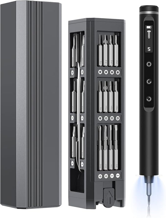 3.7V Mini Electric Screwdriver,50 in 1 Precision Screwdriver Set,Small Repair Tool Kit with 5 Torque/500mAh Battery/OLED Display/4 LED Lights for Electronics Computer/Phone/Camer/Eyeglass/Watch