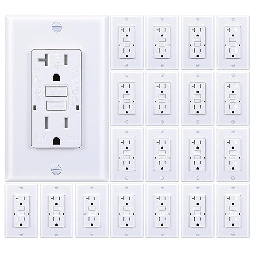 20 Amp GFCI Outlet, Tamper-Resistant, Weather Resistant Receptacle Indoor or Outdoor Use, LED Indicator with Decor Wall Plates and Screws，UL Listed, White (White, 20 Pack)
