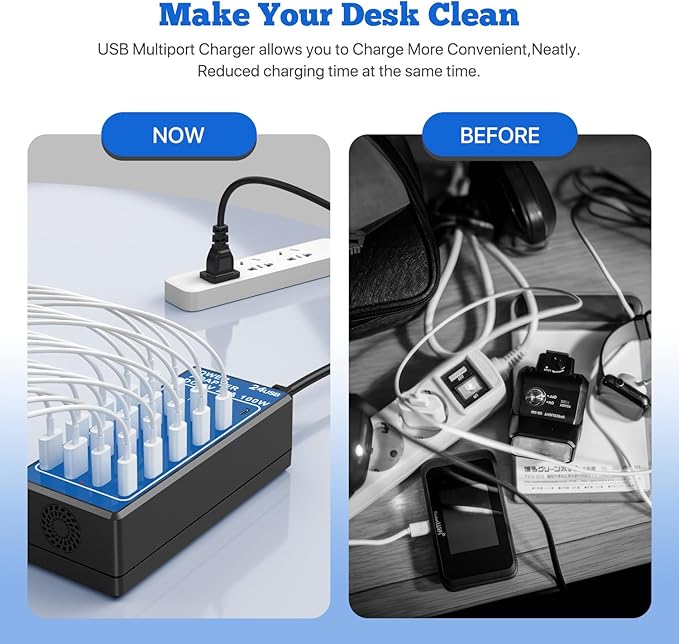 USB C Charger Block, Multi Charging Station, 100W (20A) 24 Port USBC Charging Port for iPhone Samsung Pixel LG Watch,Pad,Speakers,Headphones,PS Compact for Home,Office,Travel