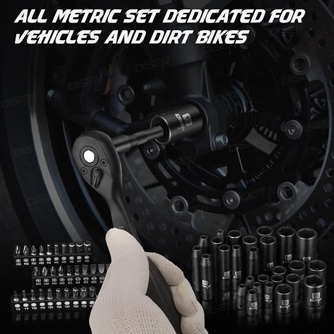 DISEN 1/4" Drive Socket Wrench Set 64PCS, 1/4-Inch Impact Metric Socket Set(4-15mm) Deep and Shallow 6 Point, CR-V, with 72T Ratchet Wrench Handle for Household&Automotive Repairing with Storage Case