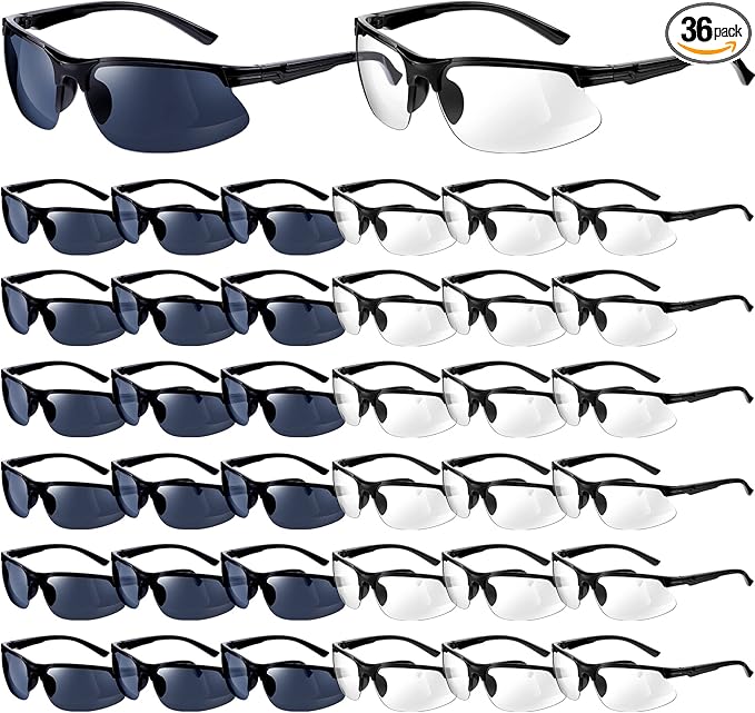 Kathfly 36 Pcs Safety Glasses Work Scratch Resistant Glasses Protective Safety Goggles Eyewear with Lens(Black and White)