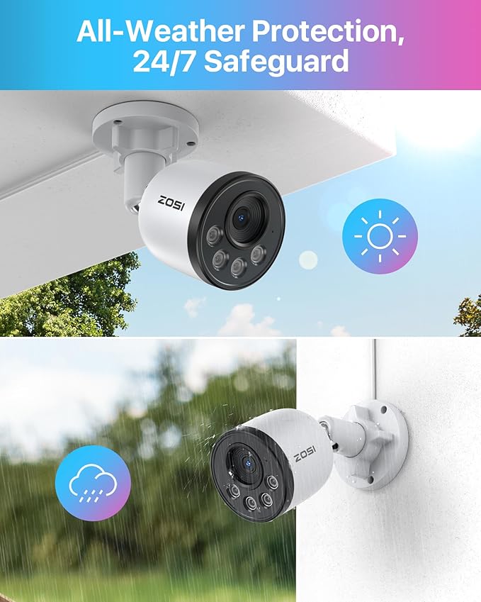 ZOSI 4K 16CH PoE Security Camera System with Audio, Night Vision, Smart Human Detection, Motion Alerts, 8pcs Outdoor Indoor PoE Wired Cameras, 16 Channel 4K 8MP NVR with 4TB HDD for 24/7 Recording