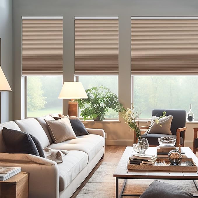 Changshade Cordless Cellular Shades, Blackout Honeycomb Shades for Windows, Pull Down Pleated Blinds, Easy to Install for Indoor Windows and French Doors,70" W x 72" H, Light Brown