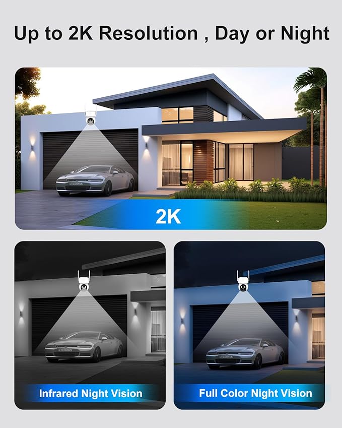 4MP Wireless Solar Security Camera Outdoor, 2K WiFi Home Surveillance PTZ Cam with with Floodlight, Human Detection, Siren Alarm, 98FT Night Vision, 2-Way Talk, 5W Solar Panel & Rechargeable Battery