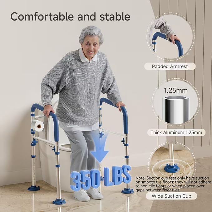 Toilet Safety Rail,Height-Adjustable Toilet Frame Width-Adjustable Toilet Handles Foldable Toilet Rail Provides Support for Seniors ， Pregnant ，Disabled