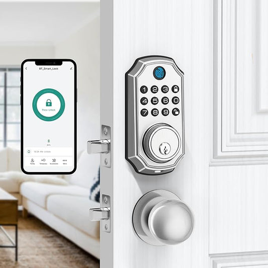 LOCK&SOLVER Keypad Door Lock with Handle, Smart Locks for Front Door, Keyless Entry Doorlock, Deadbolt Lock with Handle Set, App Remote Control, Easy Install with Video Guide, Rust-Resistant Zinc