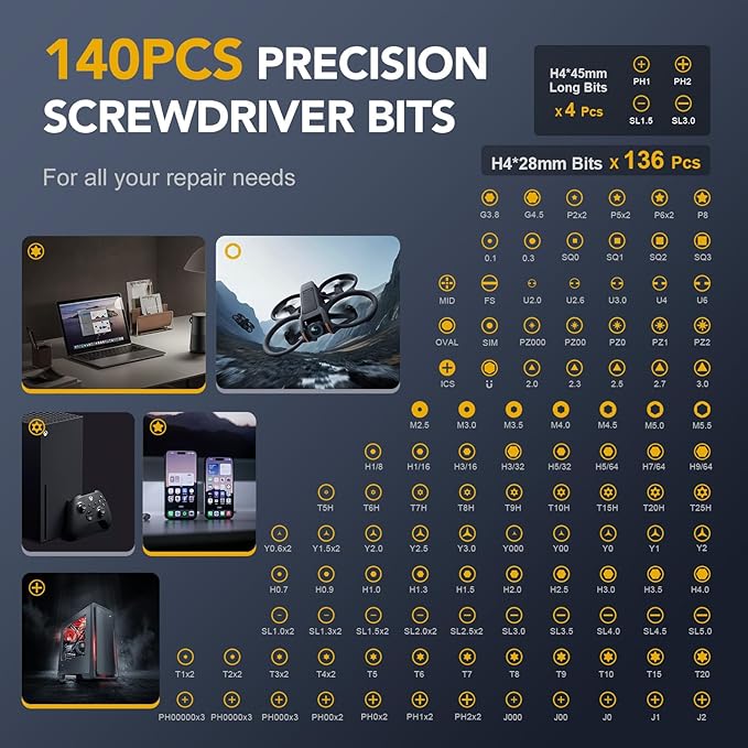 VIGRUE Precision Screwdriver Set, Mini Electric Screwdriver with 140 Magnetic Precision Bits, Professional 650mAh 3 Torque Settings for Laptop Camera Watch Drones Repair, USB Charging (JM-02)