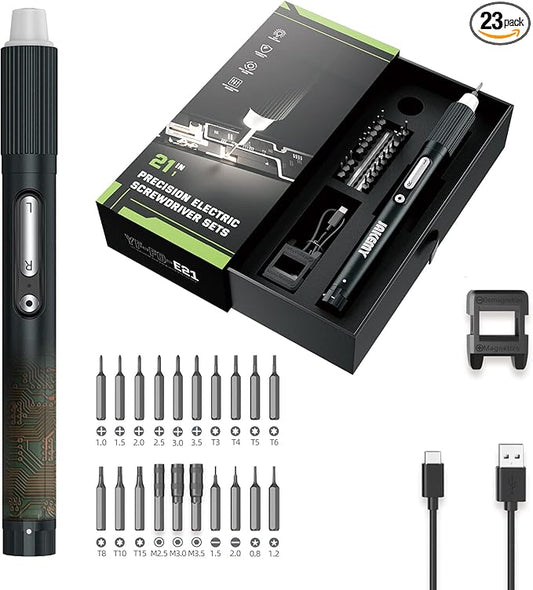 JAKEMY Cordless Electric Screwdriver,Upgraded 3 Gear Adjustable Torque Screwdriver kit Magnetic Precision Power with LED light USB Rechargeable Portable Laptop Repair Tool Kit, (JM-E21B)