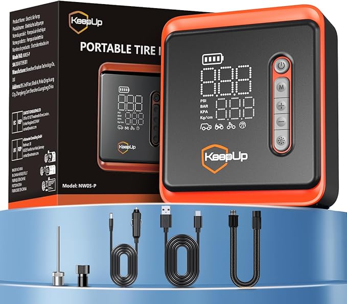 Tire Inflator Portable Air Compressor -Upgraded Air Pump for Car with Tire Pressure Gauge (Max 150 PSI), Auto Shut-Off, with LED Light for Car Motor Bike Ball