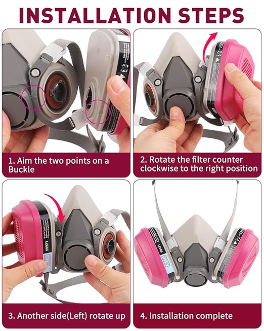 Respirator Mask with 60921 Filters - Reusable Half Face Cover Gas Mask Against Organic Vapors, Dust, Fumes Used for Woodworking, Painting, Chemical, Welding and Other Work Protection