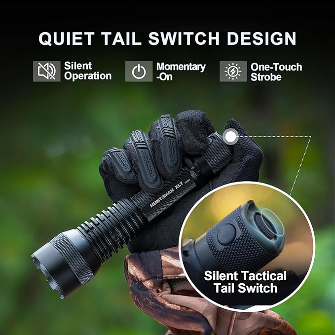 POWERTAC Huntsman-XLT LED Light - Rechargeable LED Flashlight Long Throw Spotlight Tactical Flashlights Super Bright Flashlight Flash Light EDC Gear Flashlights High Lumens Camping Supplies 1200 Lumen