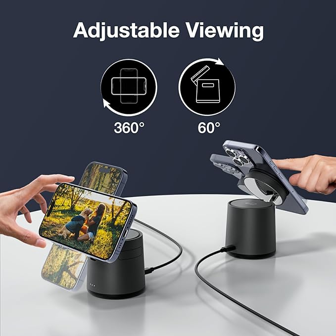 2025 Upgrade 3 in 1 Charging Station for Apple MagSafe Charger, Adjustable Portable Wireless Charging Stand, Fast Wireless Charger Dock for iPhone 16 15 14 13 12 Pro Max & Apple Watch AirPods (Gray)