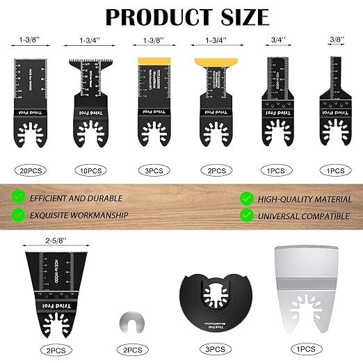 45PCS Oscillating Saw Blades, Professional Multitool Blades for Wood Nails Metal Plastics, Quick Release Multi Tool Blades Kits Fit Dewalt Milwaukee Ryobi Bosch Fein Porter Genesis