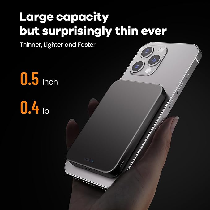 [Ultra Slim 0.55"] [Titanium Design] MagSafe Portable Charger 10000mAh Magnetic Wireless Power Bank Compatible with iPhone Air/17/16/15/14/13/12, Glacier Gray