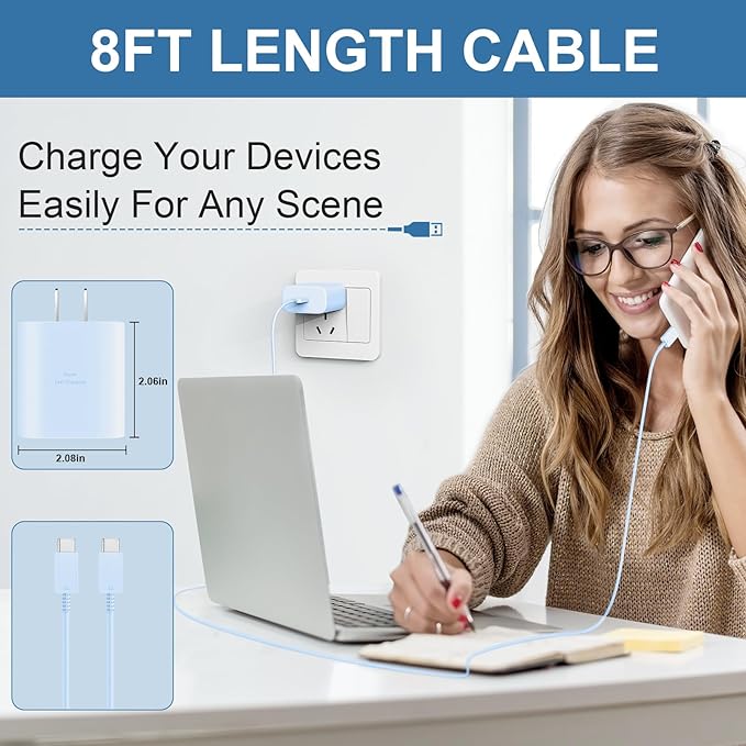 45W Super Fast Charger USB C Android Phone Charger Type C Charger Fast Charging Block with 8FT C Charger Cord for Samsung Galaxy S25/S25 Ultra/S25+/S24 Ultra/S24/S24+/S23/S22/S21/S20/Note20/Note 10