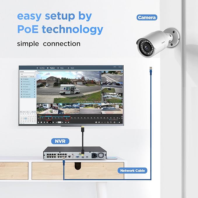 16 Channel Security Camera System 4K PoE, 4K 16CH NVR 4TB HDD, 16x 8MP Wired Outdoor Surveillance IP PoE Cameras, AI Human Vehicle Detection, Remote Playback Built-in Mic, PB37F1616-8M