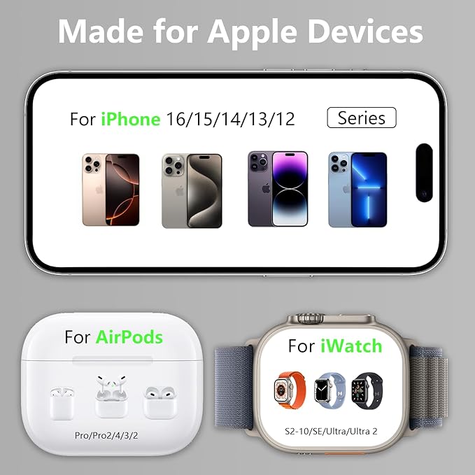 2025 3 in 1 Charging Station for Apple iPhone AirPods Watch with Mag-Safe Charger Wireless Charger Stand for iPhone 17 16 15 14 13 12 Series AirPods iWatch Series - Gifts for Wife & Husband