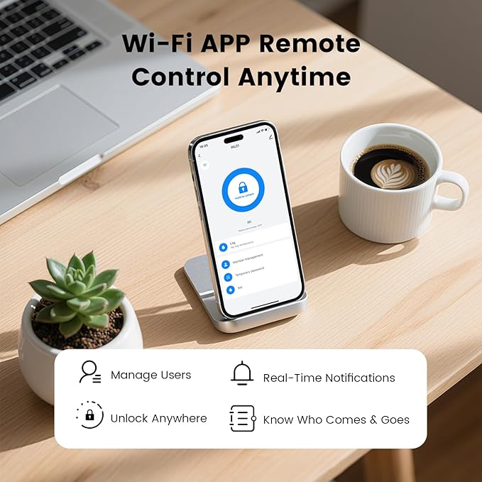 Smart Door Lock with Handle, Keyless Entry Door Lock Deadbolt Handle Set, Built-in WiFi Deadbolt Smart Lock for Front, Fingerprint, Keypad Code, App Control, Voice Control (Black)