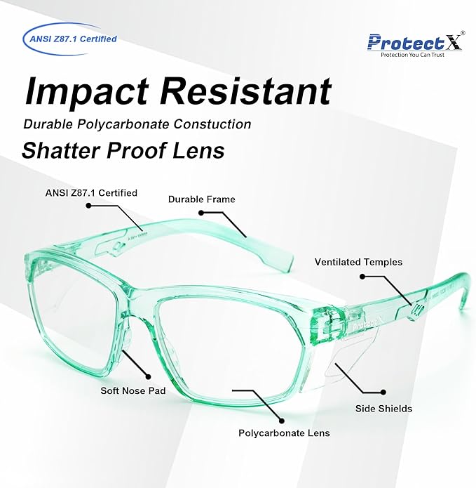 ProtectX Stylish Anti-Fog & Scratch-Resistant Safety Glasses, UV Protection Goggles, Anti-Impact Lightweight Glasses for Men＆Women Jade Clear - 6 Pack