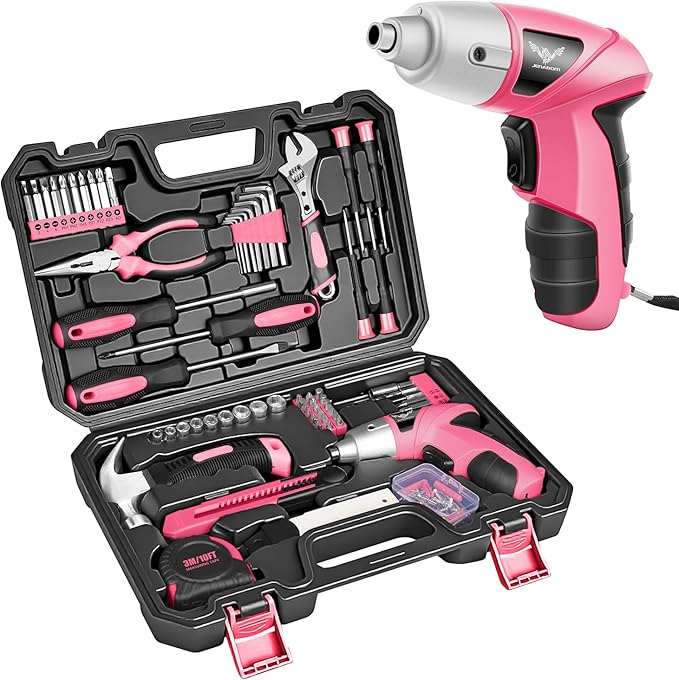 Pink Tool Kit with 3.6V USB Electric Screwdriver, 151 PCS Home Tool Set with Cordless Drill Set, Hand Tool Kits for Women
