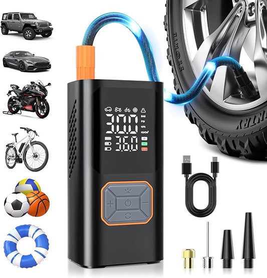Cordless Tire Inflator Portable Air Compressor 150PSI Bike Pump with LED Light & Pressure Gauge Auto Shut-Off electric Air Pump for Car Tires Motorcycle Bicycle Ball with Digital Dual Values Display