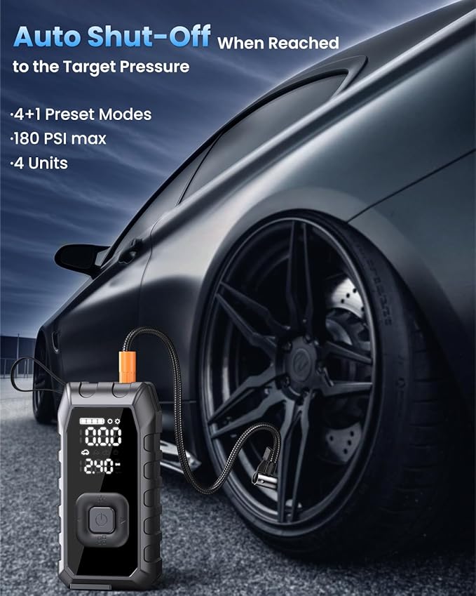 Tire Inflator Portable Air Compressor, 180PSI Faster Inflation Cordless Air Compressor, 20000mAh & 30W Fast Charge, Dual Cylinder Electric Air Pump for Heavy-Duty Vehicles, Car, Motorcycle, Bike, Ball