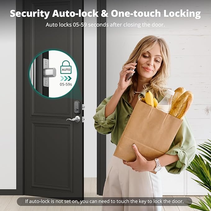 DS10 Keyless Entry Door Lock with 2 Lever Handle, Fingerprint, Keypad Code, 2 Keys, Smart Locks for Front Door, Bedroom, One-time Code, Auto-Lock, Easy Installation