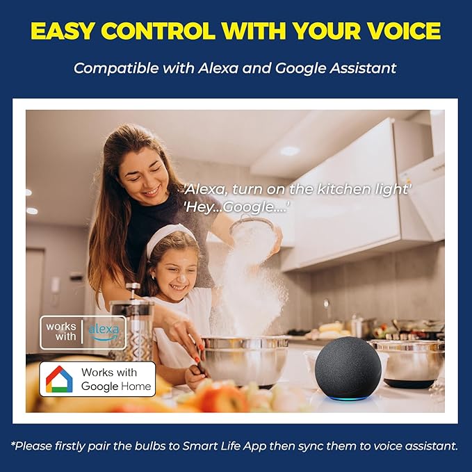 Smart Light Bulb 75W Equivalent, 1100LM 12W RGBCW BR30 E26 Bulb Works with Alexa/Google Home/Smart Life, 2.4G WiFi Bluetooth Recessed Flood LED Bulbs, No Hub Required, ETL Listed, 4PCS