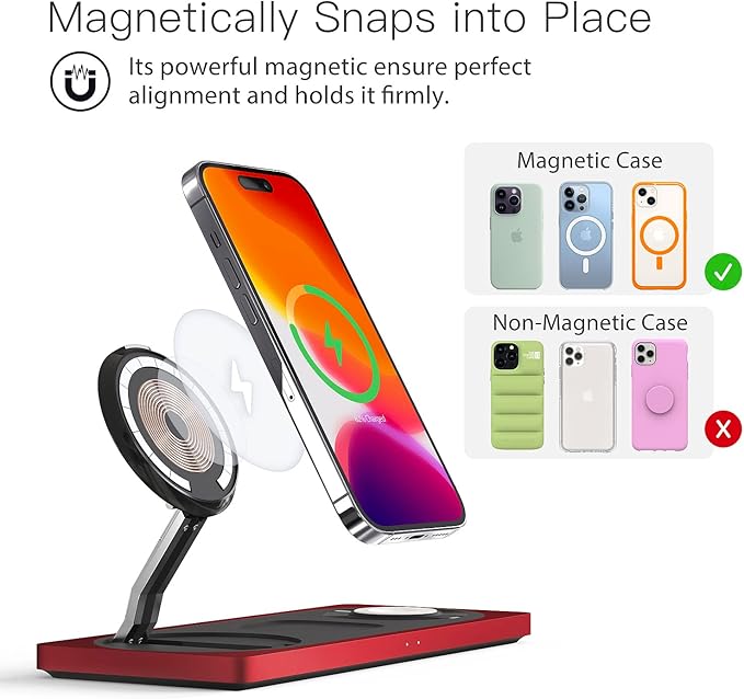 3-in-1 Charging Station for Apple Devices: Used for iPhone and Watch Charging Station with Magsafe Charger Stand, Wireless Charger for iPhone16/15/14/13/12, Apple Watch 1-9/Ultra, AirPods 3 Pro