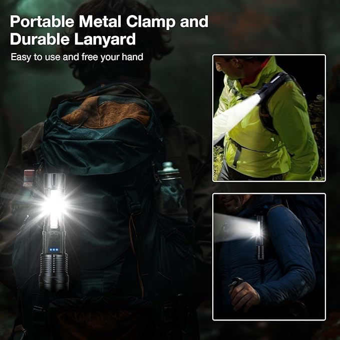 Rechargeable Flashlights High Lumens 980,000L (2 Packs), Super Bright LED Handheld Flash Light with USB C, COB Side Light, 7 Modes, Waterproof, Battery Powered Flashlight for Emergency, Home