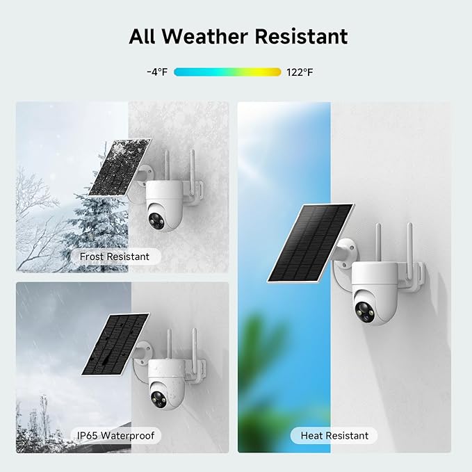 2K Solar Security Cameras Wireless Outdoor, 2PCS Outdoor Camera Wireless with 360° View, Cameras for Home Security with Color Night Vision/2-Way Audio, 2.4GHz Wi-Fi Only