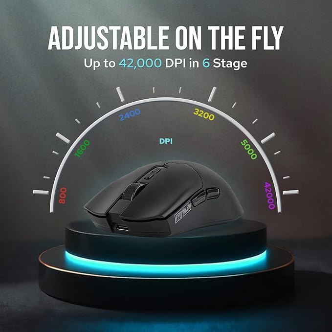 EPOMAKER Click Gaming Mouse Wireless 2.4Ghz/Bluetooth/Type-C, 800 to 42,000 DPI Adjustable, 8K Polling Rate, 500mAh, Lightweight Optical Mouse, for PC/Mac/Linux (Black)