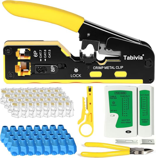 RJ45 Crimp Tool Pass Through Ethernet Crimping ToolKit Cat6 Cat5e Cat6a RJ45 Crimper