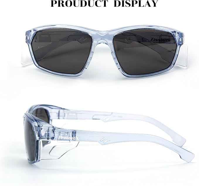 ProtectX Stylish Anti-Fog & Scratch-Resistant Safety Glasses With Readers, UV Protection Goggles, Anti-Impact Lightweight Glasses for Men＆Women Tinted Smoke - 6 Pack,Blue