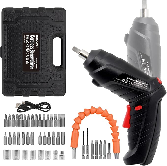 Cordless Electric Screwdriver, Charging 2-3hours, 47 pcs Accessories Small Drills for Moving, Disassembling and Reassembling Cabinets and Beds not Suitable for Construction Sites and Concrete Drilling